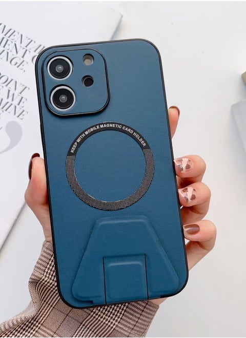 iPhone 12 LEEKA Magsafe Wireless Charging Mobile Phone Leather Case For iPhone 14 Plus 13 Mini 12 11 Pro Max XS XR Buckle Ring Stand Back Cover apple iPhone 12 (Blue)