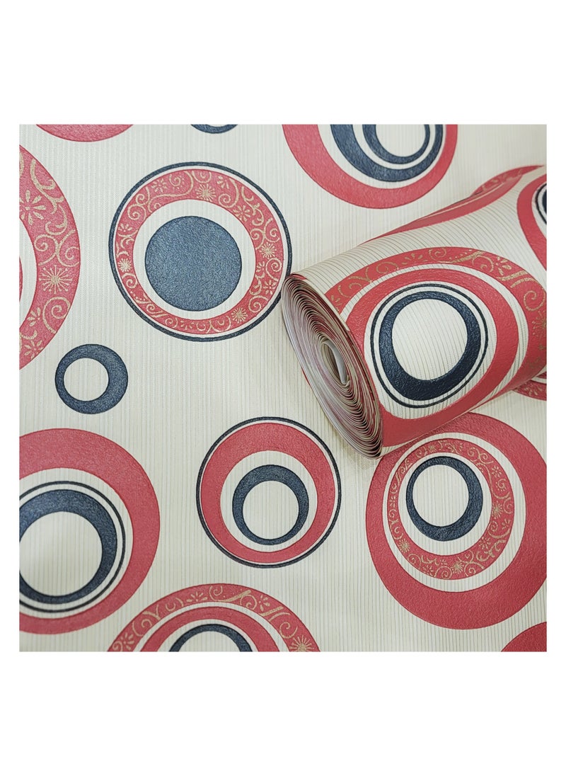 MAF Wallpaper - MAF Wallpaper BR560603 3D Embossed Wallpaper Abstract Circles Geometric Design Rounded Wallpaper, Non-Woven Wallpaper for Living Room, Bedroom, Hotel, Office, Restaurant & more - Red, Black & Cream - Image 1