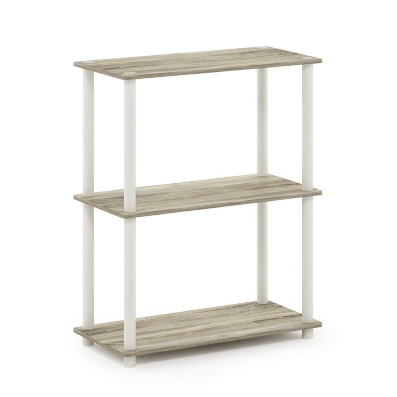 Furinno TurnNTube 3Tier Compact Multipurpose Shelf Display Rack Sonoma OakWhite
