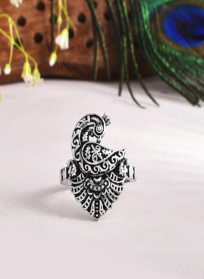 VOYLLA Mayuri Oxidised Ring for WomenTraditional Ethnic Statement Jewellery Anti Tarnish Womens Day Gift For Wife Sister Girlfriend | Morni - Image 2
