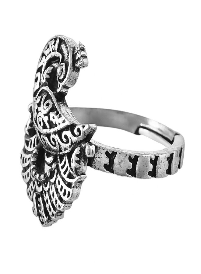 VOYLLA Mayuri Oxidised Ring for WomenTraditional Ethnic Statement Jewellery Anti Tarnish Womens Day Gift For Wife Sister Girlfriend | Morni - Image 4