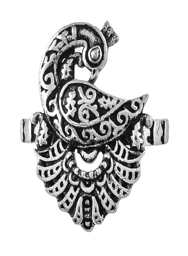 VOYLLA Mayuri Oxidised Ring for WomenTraditional Ethnic Statement Jewellery Anti Tarnish Womens Day Gift For Wife Sister Girlfriend | Morni - Image 1