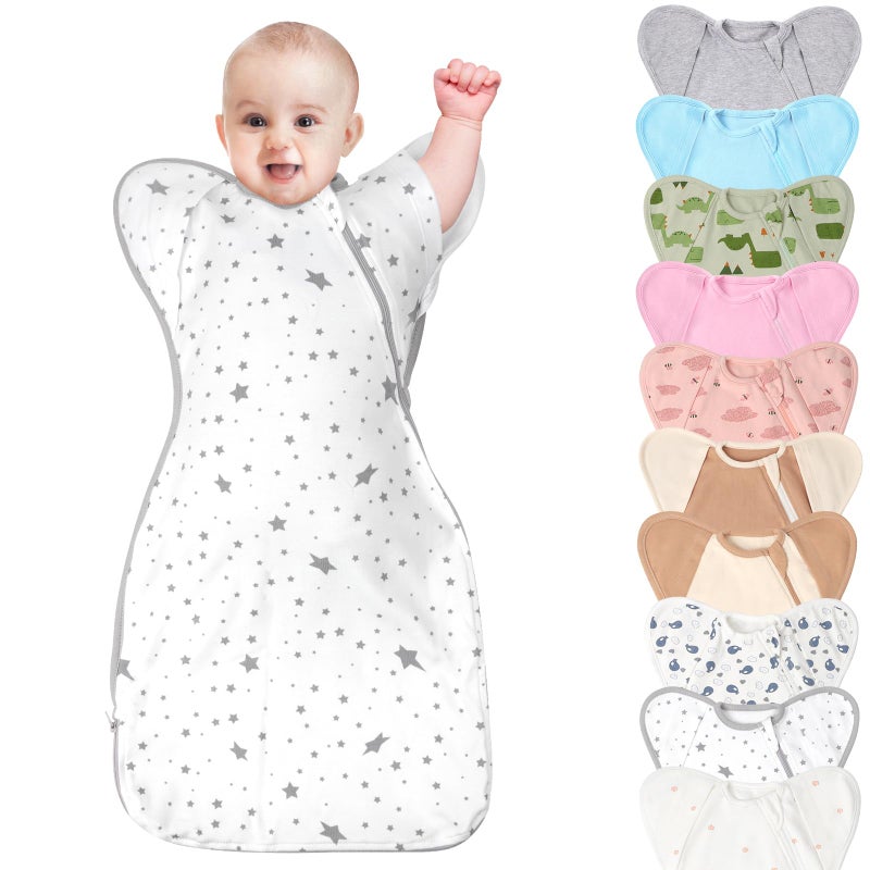Knirose 3Way Wearable Swaddle Blankets Sleep Sacks with Arms Up Hands Up Sleeping Sack Easy Diaper Changing Sleeping Bag for Baby Boy Girl Newborns Transitions to ArmsFree Calms Startle Reflex