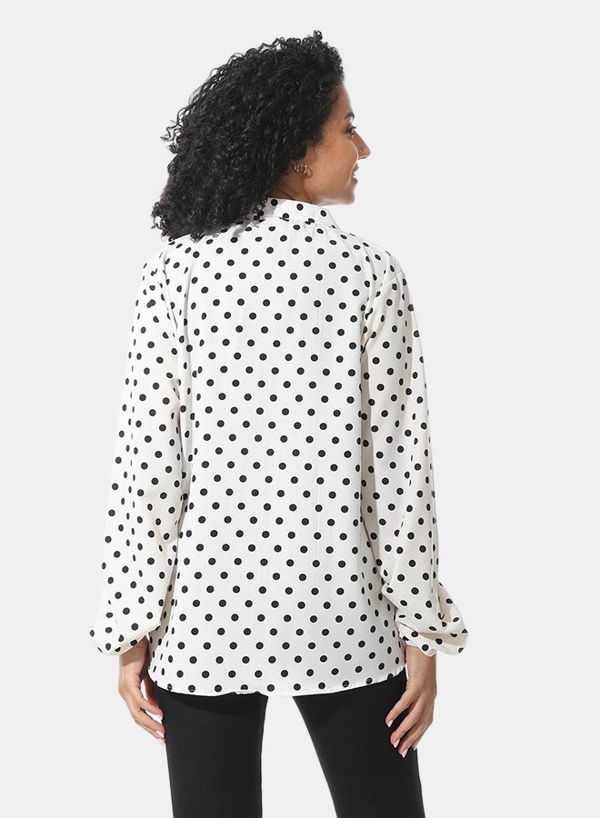 Andora Long Sleeves Polka Dots Blouse_White & Black - Image 4