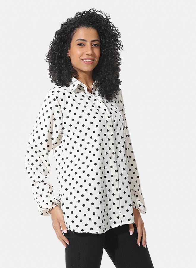 Andora Long Sleeves Polka Dots Blouse_White & Black - Image 2