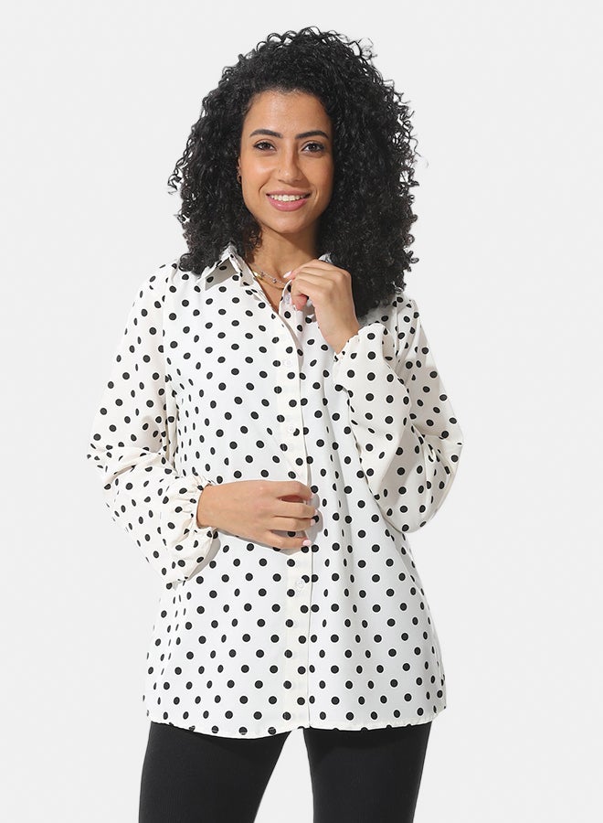 Andora Long Sleeves Polka Dots Blouse_White & Black - Image 1
