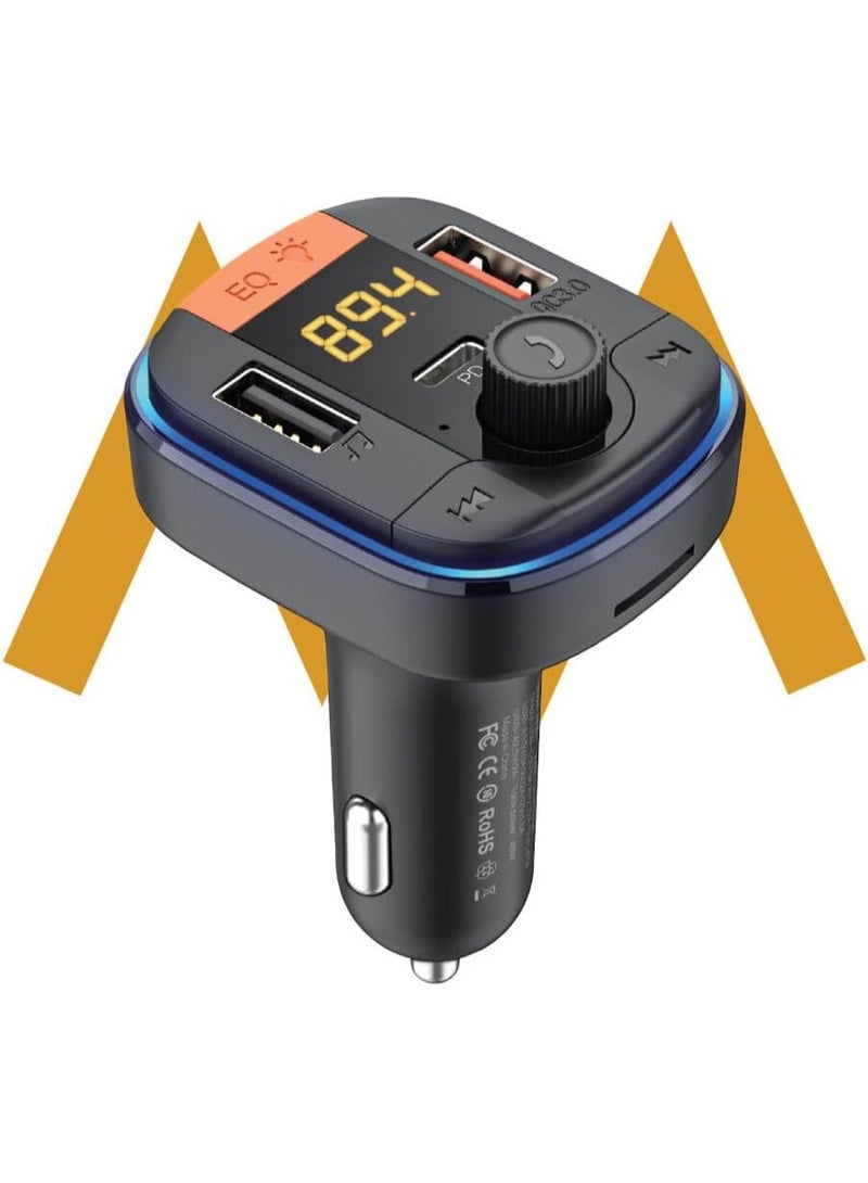 7MD Wireless Car Charger Bluetooth FM Transmitter, Fast Charging Car Adapter with MP3 Player, Hands-Free Calling, LED Light Display, U Disk TF Card Support, Battery Voltage Monitor for All Cars - Image 1
