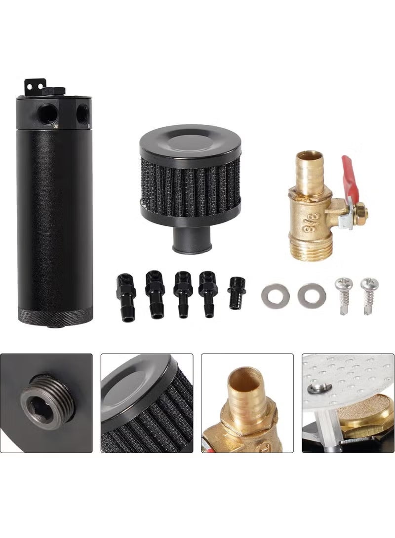 Universal 750ml 2-Port Oil Catch Can Tank Kit Polish Baffled Reservoir with Breather Filter with 3/8" Fuel Line,Aluminum,Black,with Drain Valve - Image 4