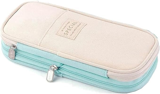 LABUK Large Capacity Pencil Case Pouch, Cute Aesthetic Big Capacity Zipper Cases Pen Portable Office Stationery Makeup Bag, Desk Organizer for College Adults Women Men (Cotton Green) - Image 2