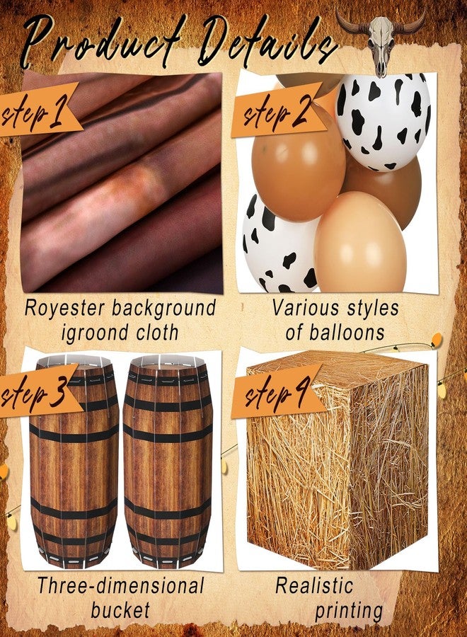 Threan 72pcs Bale Boxes Decoration Western Cowboy Party Three-dimensional Wooden Barrel Balloon Western Cowboy Background Large Party Background Theme Birthday Party Photography Props Booth Decoration - Image 3
