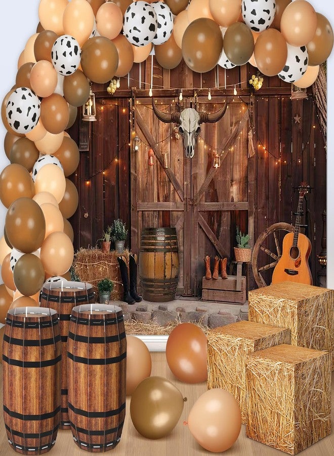 Threan 72pcs Bale Boxes Decoration Western Cowboy Party Three-dimensional Wooden Barrel Balloon Western Cowboy Background Large Party Background Theme Birthday Party Photography Props Booth Decoration - Image 1
