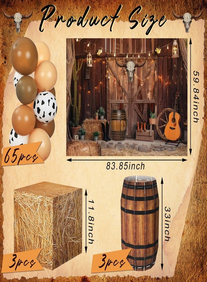 Threan 72pcs Bale Boxes Decoration Western Cowboy Party Three-dimensional Wooden Barrel Balloon Western Cowboy Background Large Party Background Theme Birthday Party Photography Props Booth Decoration - Image 2
