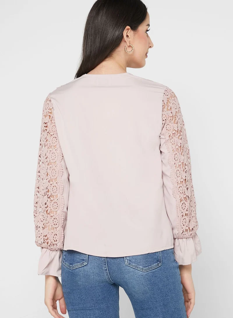 ELLA Crochet Trim Cuff Sleeve Detail Blouse