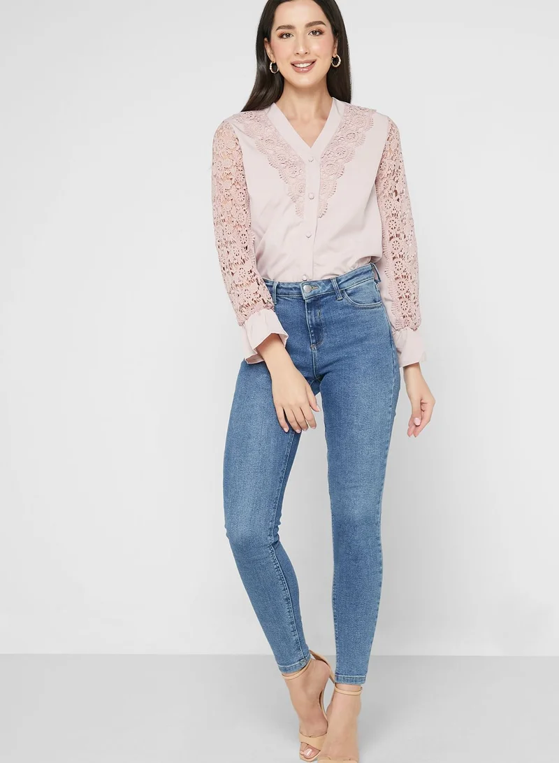 ELLA Crochet Trim Cuff Sleeve Detail Blouse