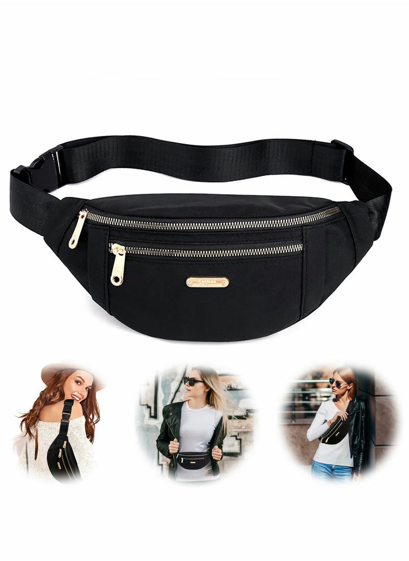 SYOSI - Waist Pack Fanny for Women, Large Capacity Nylon Waterproof Adjustable Backpack Sports Outdoor Travel Running Hiking (Black) - Image 1