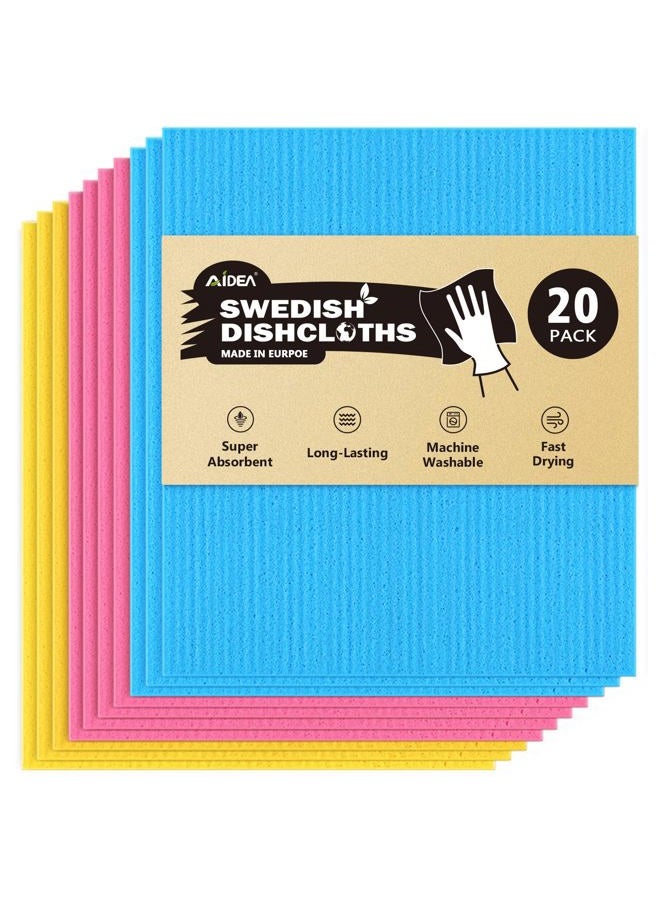 AIDEA Swedish Dishcloths for Kitchen-20PK, Reusable Paper Towels, Kitchen Washcloths Dish Rags, Eco-Friendly No Odor Reusable Cleaning Cloths for Kitchen, Cellulose Sponge Cloths 7"×6" - Image 1