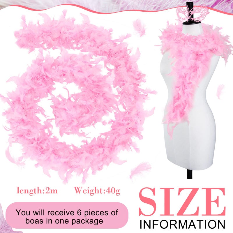 Juinte 6 Pcs Wedding Feather Boa 2.19 yd Turkey Chandelle Feather Boas Bulk Outfit Party Decors for Women Men Costumes(Pink) - Image 2