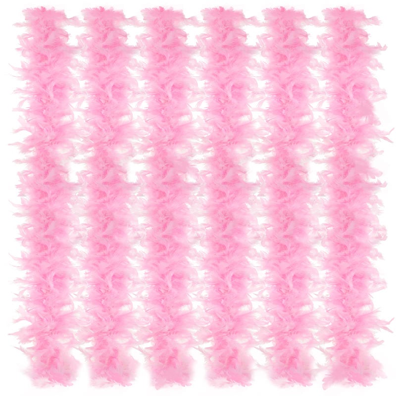 Juinte 6 Pcs Wedding Feather Boa 2.19 yd Turkey Chandelle Feather Boas Bulk Outfit Party Decors for Women Men Costumes(Pink) - Image 1