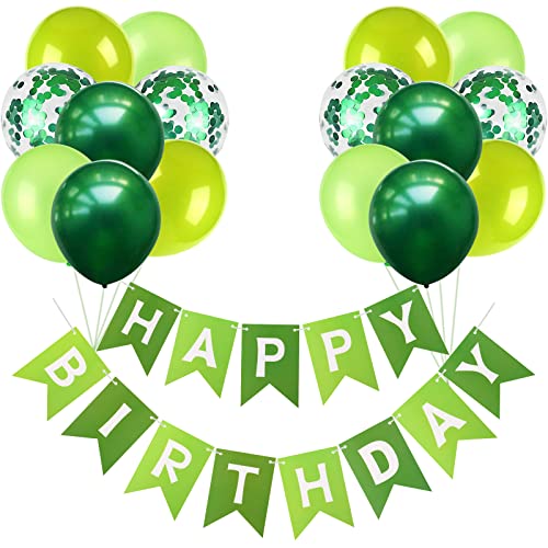 Lazybeee Happy Birthday Banner Bunting Green Party Balloons Confetti Latex Balloon Party Banners for Boys Girls Green Birthday Banner Decorations - Image 1