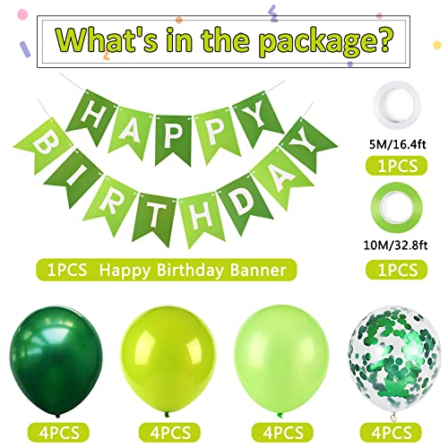 Lazybeee Happy Birthday Banner Bunting Green Party Balloons Confetti Latex Balloon Party Banners for Boys Girls Green Birthday Banner Decorations - Image 2