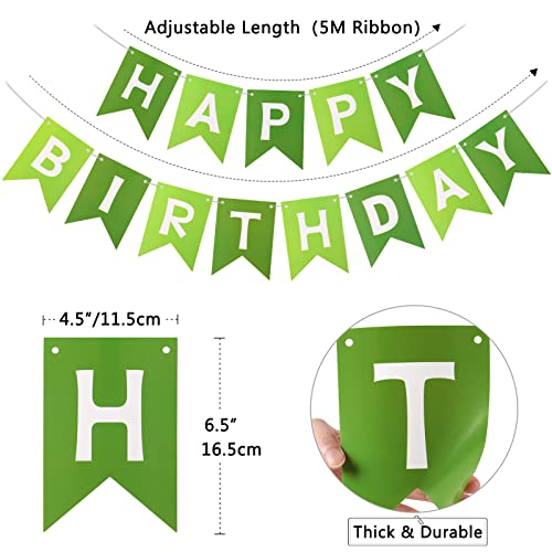 Lazybeee Happy Birthday Banner Bunting Green Party Balloons Confetti Latex Balloon Party Banners for Boys Girls Green Birthday Banner Decorations - Image 3