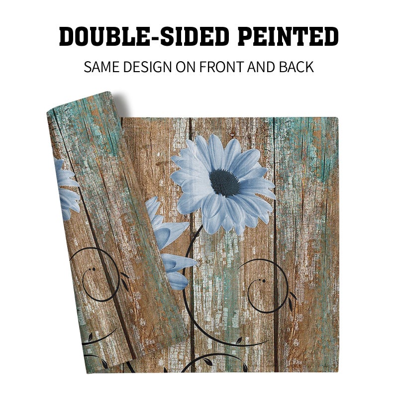 Giwawa Rustic Daisy Placemats Set of 4- Blue Sunflowers on Vintage Wood Board Linen Place Mat- Farmhouse Wooden Washable Heat Resistant Table Mats for Kitchen Dining Cabin Lodge Decor - Image 5