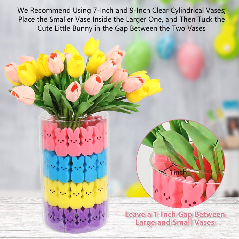 Lettry Easter Decorations, 64pcs Cute Sponge Bunnies Vase Filler, Spring Indoor Decor for Tiered Tray and Table Decorations - Image 5