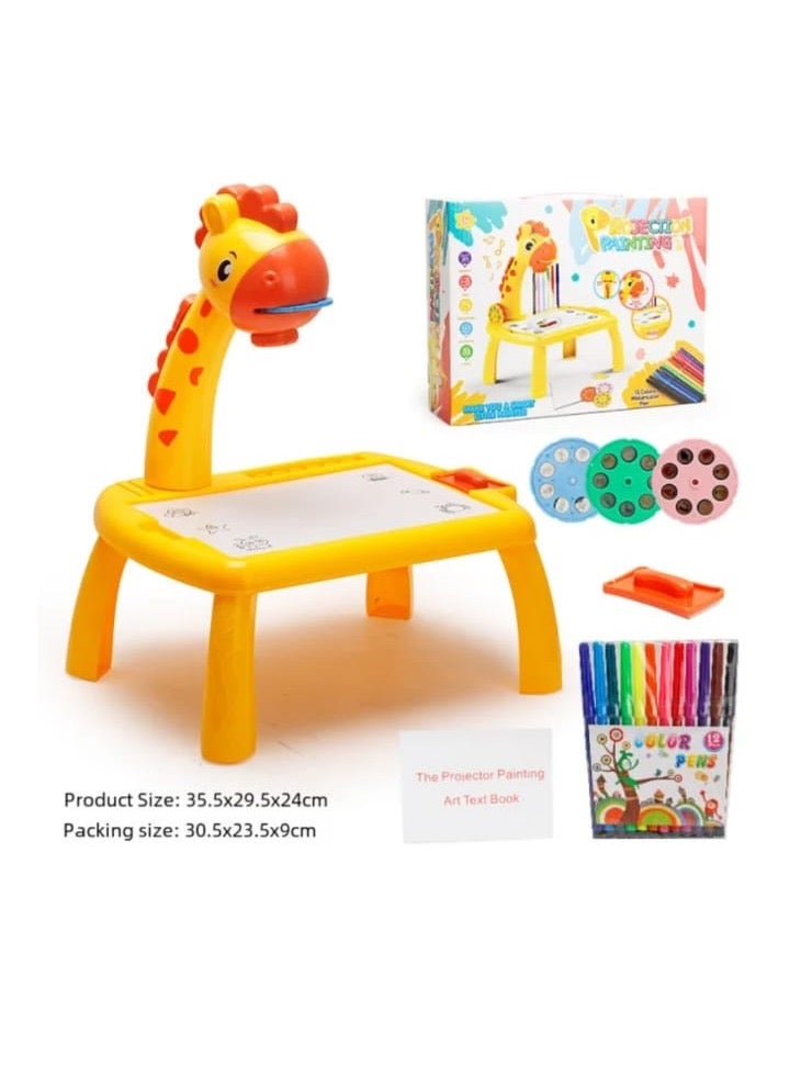 Projection Painting Table Set with Light & Music | 12 Watercolor Pens & Drawing Book | Educational Art Toy for Ages 3+ - Image 1