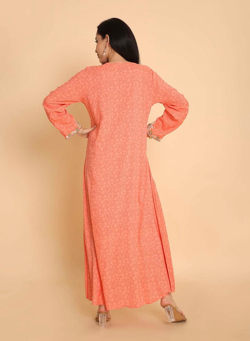 HANA & SARA Womens elegant & unique hand printed arabic kaftan jalabiya dress with high end printed embroidery design - Image 2