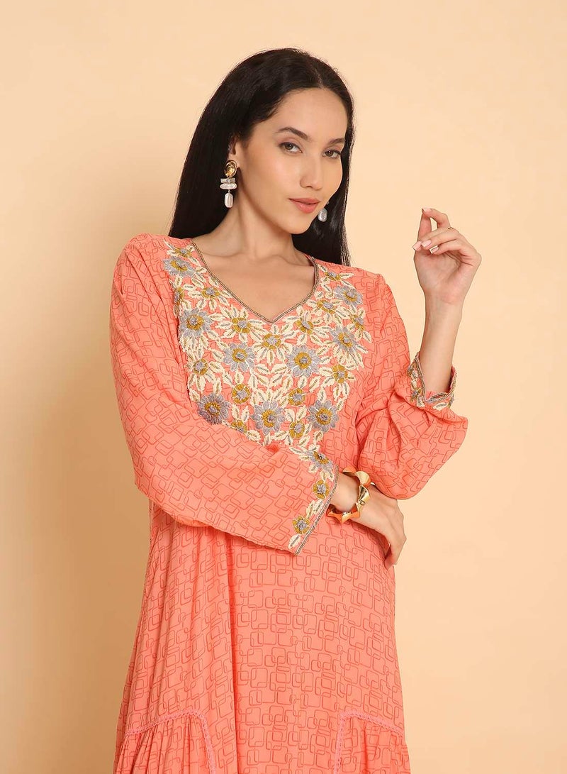 HANA & SARA Womens elegant & unique hand printed arabic kaftan jalabiya dress with high end printed embroidery design - Image 3