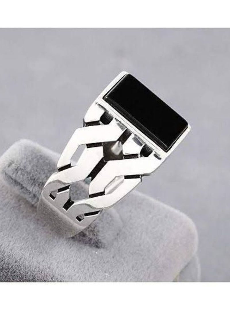 general Silver Men Ring With black Stone size 24 - Image 1
