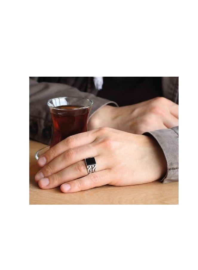 general Silver Men Ring With black Stone size 24 - Image 2