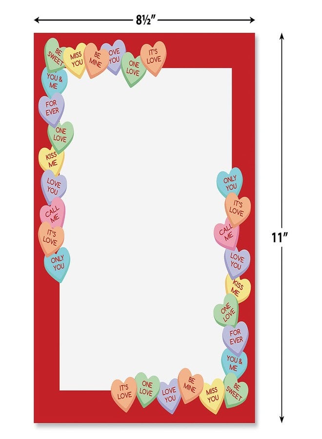 Current Candy Hearts Letter Paper - Decorative Stationery With Heart Border, Printable Valentine's Day, Wedding & Bridal Shower, & Invitation Letterhead Sheets, Set of 25, 8 1/2" x 11" - Image 2
