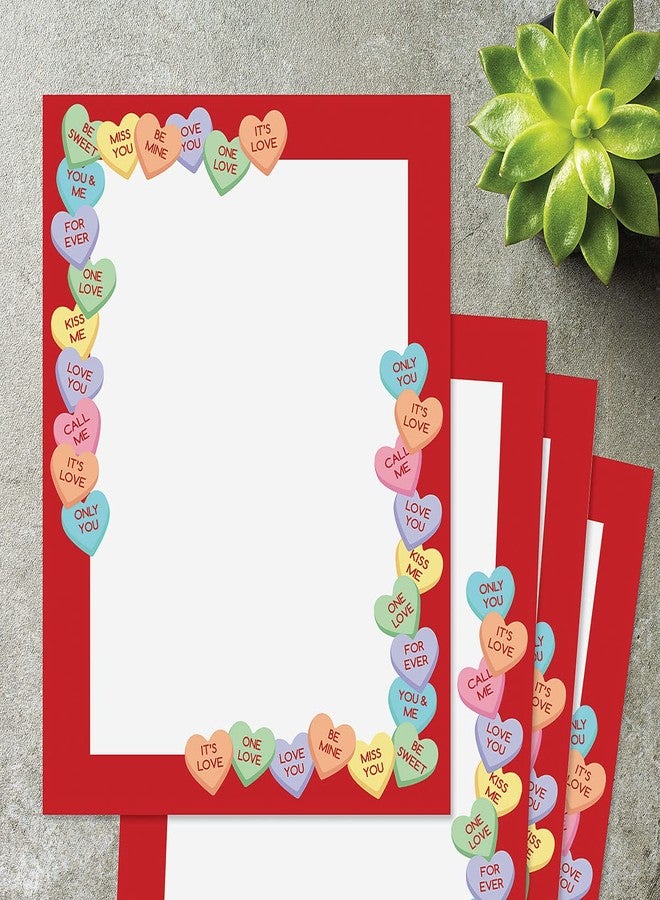 Current Candy Hearts Letter Paper - Decorative Stationery With Heart Border, Printable Valentine's Day, Wedding & Bridal Shower, & Invitation Letterhead Sheets, Set of 25, 8 1/2" x 11" - Image 5
