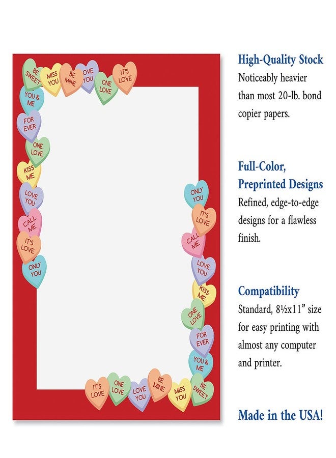 Current Candy Hearts Letter Paper - Decorative Stationery With Heart Border, Printable Valentine's Day, Wedding & Bridal Shower, & Invitation Letterhead Sheets, Set of 25, 8 1/2" x 11" - Image 4