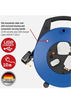 Brennenstuhl Brennenstuhl Vario Line cable box, 2-way plus USB charger / 10m mini cable reel for indoor use with 2x BS sockets and 2x USB charging units, Made in Germany  - Image 5