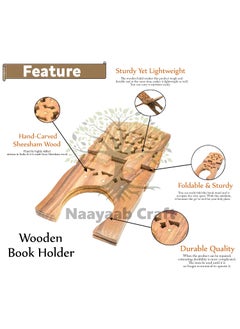 Naayaab Craft Naayaab Craft Handmade Handcraft Rehal Sheesham Wood Holy Book Stand Holder for Bible Geeta Quran in Folding and Carved Design Book Holder Display Stand Size 15 Inch  - Image 4