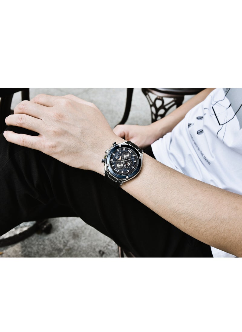 BENYAR - Watches for Men Luxury Quartz Water Resistant Watch Men's Chronograph Genuine Leather Strap 5151 Black - Image 1