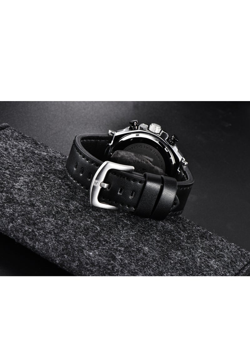 BENYAR - Watches for Men Luxury Quartz Water Resistant Watch Men's Chronograph Genuine Leather Strap 5151 Black - Image 1