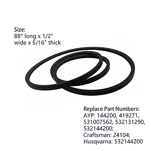 HAKATOP 1/2x88 144200 Mower Deck Drive Belt Compatible with AYP 419271 531007562 Craftsman 24104 Husqvarna 532144200 LR12 LT1538 LT120 YTH180 - Image 2