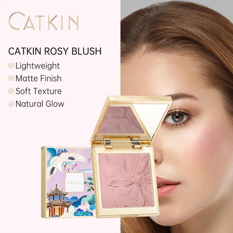 CATKIN Cheek Powder Blush Baked Pink Makeup Blusher Creamy Light Weight Natural Finish 10g (C06 Misty Rain) - Image 2