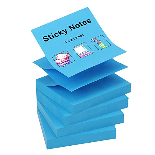 ZCZN 400 Sheets Pop-up Sticky Notes, 3 x 3 Inches, 4 Pads Bright Color Self-Stick Notes, 100 Sheets/Pad, Blue - Image 1