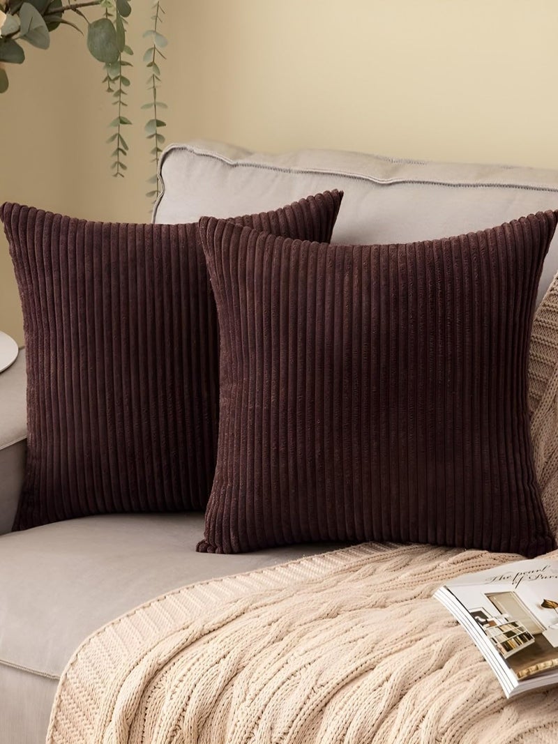 Guffaw / Corduroy/Stripped/Luxury 340 TC Cushion Covers Standard Size 16"X16" Inches (Dark Brown, 5) - Image 1