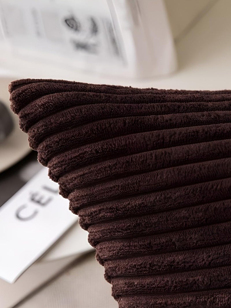 Guffaw / Corduroy/Stripped/Luxury 340 TC Cushion Covers Standard Size 16"X16" Inches (Dark Brown, 5) - Image 3