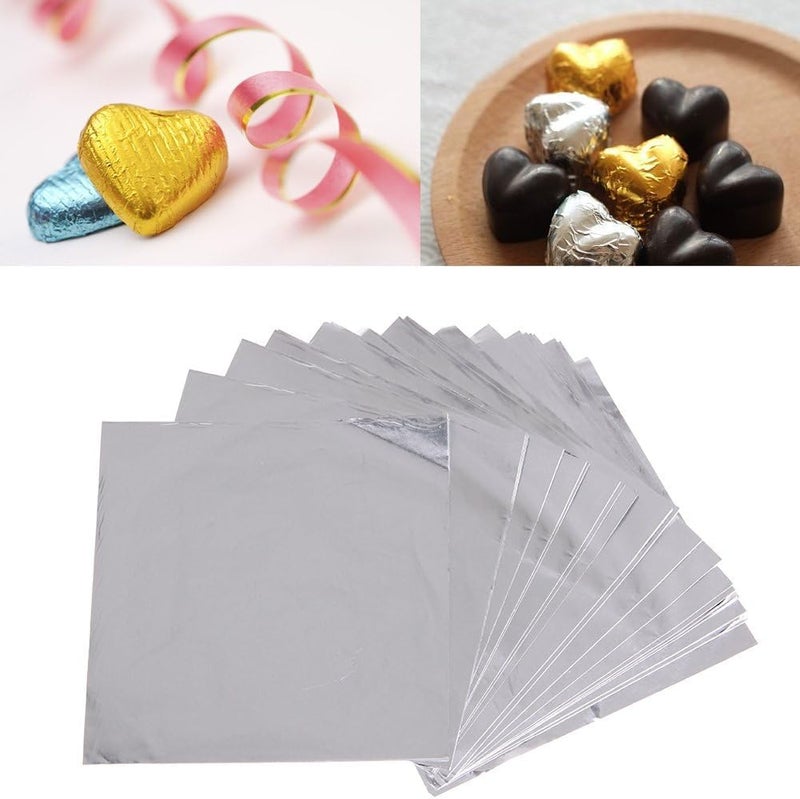 CAKE DECOR Aluminum Cut Foil Chocolate Wrapper Silver 8cm x 8cm 315 x 315 inches 200pcs Perfect for Candy Dessert Wrapping - Image 1