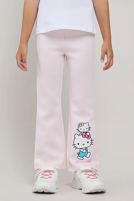 R&B Hello Kitty Flared Leggings with Elastic Waist