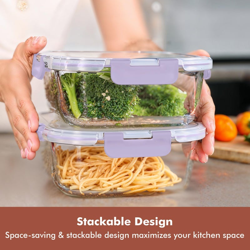 Razab 2 PC 1200ML / 41 Oz Glass Food Storage Containers with Lids - Airtight & Leakproof - Microwave/Oven/Freezer Safe - BPA Free - Ideal for Meal Prep, Storing Leftover & Lunch - Image 4