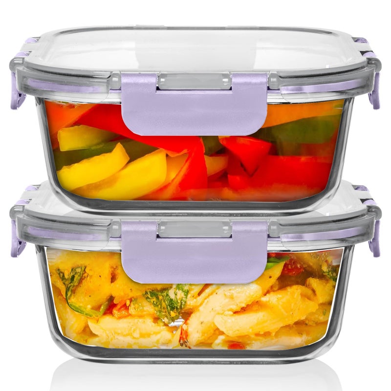 Razab 2 PC 1200ML / 41 Oz Glass Food Storage Containers with Lids - Airtight & Leakproof - Microwave/Oven/Freezer Safe - BPA Free - Ideal for Meal Prep, Storing Leftover & Lunch - Image 1