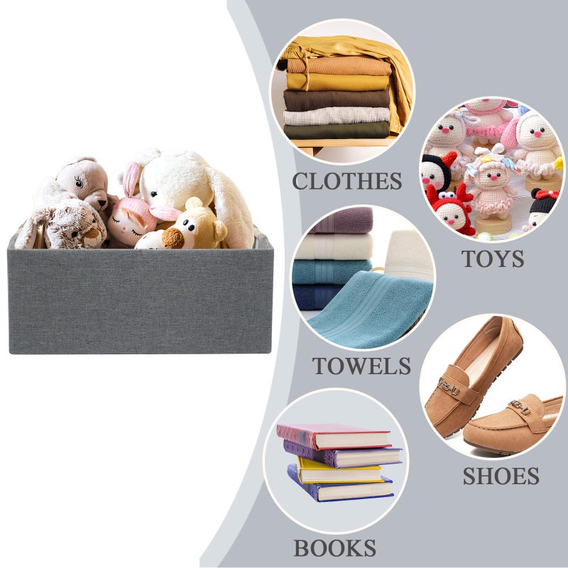 Jukercici Foldable Fabric Storage Cubes, 2 Packs Cloth Storage Baskets with Wooden Handles, Collapsible Shelf Closet Organizer Bins, Rectangular Storage Boxes for Decor (Gray) - Image 4