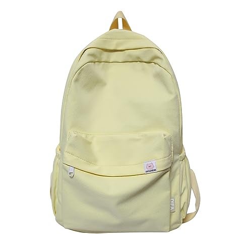 Extolove Cute Aesthetic Backpack Y2K Simple Solid Color Kawaii Backpacks Travel Laptop Backpack (Yellow) - Image 1